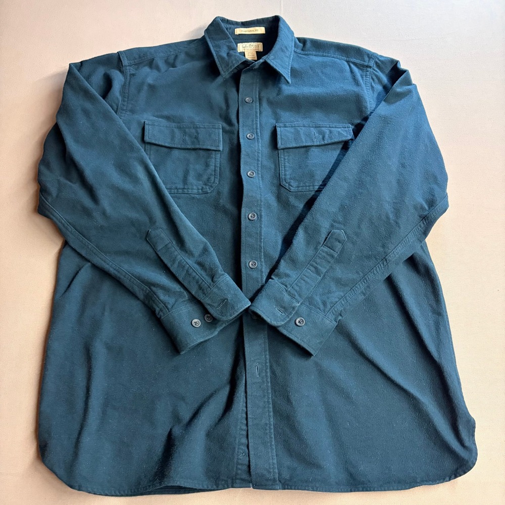 LL Bean Chamois Cloth Shirt Mens XL Tall Traditional Fit Teal Cotton Flannel 385
